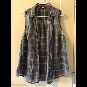 Plaid sleeveless button down